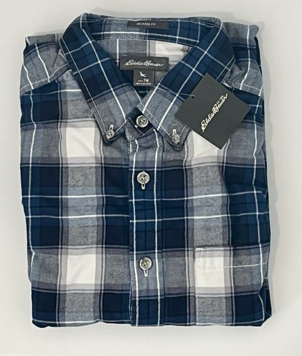 Eddie Bauer Flannel Shirt Men’s Medium Tall Blue Plaid Long Sleeve Button Up New
