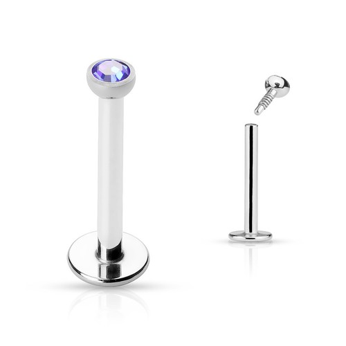 Press Fit Gem Internally Threaded Surgical Steel Labret Monroe Stud 16g 1/4" - Picture 5 of 13