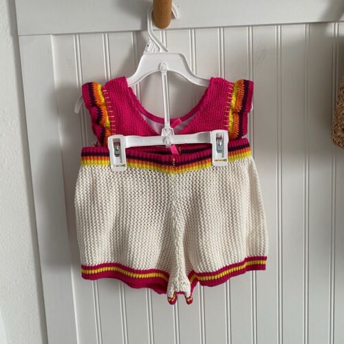 Betsey Johnson Girls Pink 2 Piece Swimsuit Tankini w/ Crochet Shorts Set 6Y NEW! - Picture 4 of 9