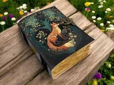 400 Pages - Grimoire Fox Leather Journal Blank Spell book of shadows Fat journal