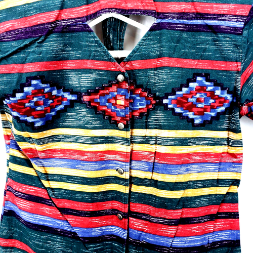 Roper Rodeo Blue Women's Shirt Size M L/S Button Western Multicolor F/B Cutouts - Picture 9 of 10