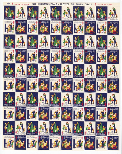 Hoja completa de sellos de Navidad 1961 Estados Unidos - familia, árbol de Navidad - Imagen 1 de 3