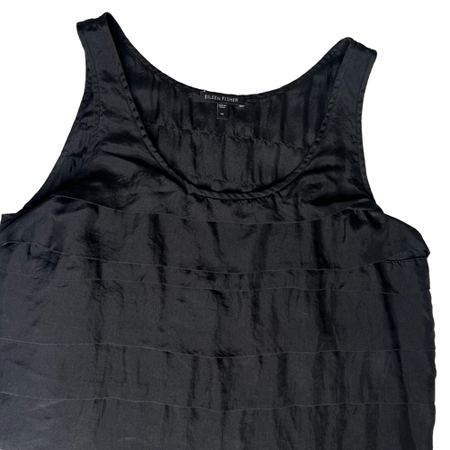 Eileen Fisher Size M Layered Silk Georgette Tiered Black Dress - Picture 3 of 8