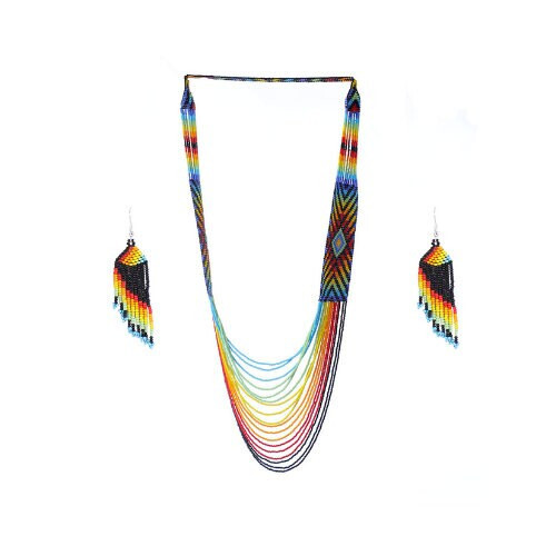 Multicolor Loom Perlenkette & Ohrring Set - Handarbeit Schmuck, einzigartige Geschenkidee - Bild 1 von 10