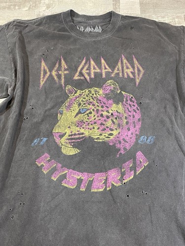 Def Leppard Hysteria Womens 1X Retro Black T-Shirt Distressed Faded Holes