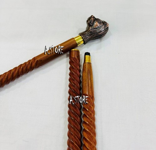 Handmade Solid Brass Head Handle Vintage Style Antique Wooden Walking Stick Cane - Picture 156 of 179