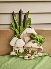 BURWOOD PRODUCTS Wall Decor.  Frog, Toadstools & Cattails.  Copyright 1973.