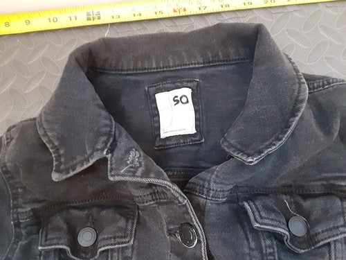 SO Long Sleeve Button Up Casual Denim Jacket Girls Size Large L Black #S196 - Picture 2 of 3