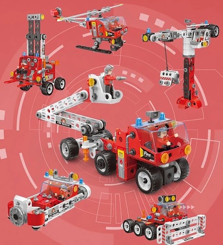 6-in-1 Feuerwehr-Baukasten-187-tlg.Feuerwehrfahrzeuge für Kinder ab 5 Jahren - Bild 5 von 8