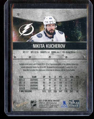 2021-22 Metal Universe Purple Spectrum #70 Nikita Kucherov 193/199 - Picture 2 of 2