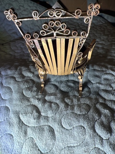 VTG Tin Can Folk Art Tramp Rocking Chair Pin Cushion Scroll Curled Doll - Picture 4 of 10