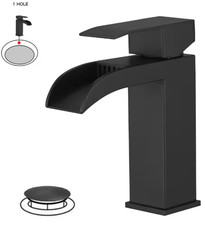 BWE A-96078-B-3 Waterfall Modern Bathroom Faucet Pop up Drain Matte Black