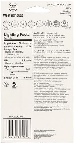 3319900 60-Watt Equivalent T7 Bright White LED Light Bulb with Medium Base, 1 Co - Picture 4 of 5