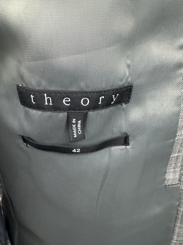 Theory Kris Broker Sport Coat Jacket Gray Windowpane Check Duel Vent 42 Reg Wool - Picture 12 of 13