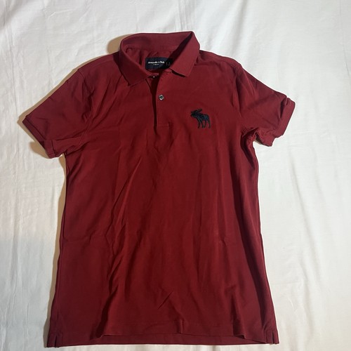 Abercrombie & Fitch Stretch Poloshirt Herren Small Rot Elch Logo Kurzarm
