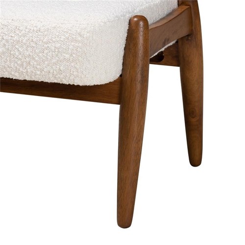 Baxton Studio Jeanine Cream Boucle Fabric and Brown Rubberwood Ottoman Footstool - Picture 4 of 8