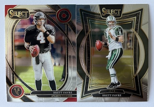 (2) 2024 Panini Select #211 Brett Favre Club Level Falcons + Concourse #12 Jets