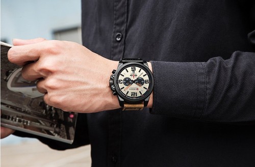 CURREN Militär Herrenuhr Sport Chronograph Leder Infanterie Reloj Para Hombre - Bild 8 von 22