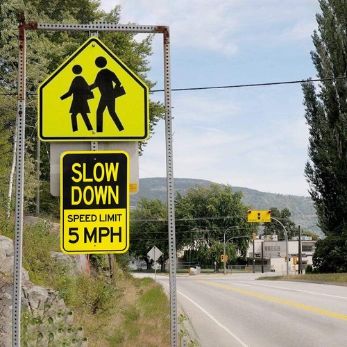 2-Pack Large Slow Down Sign, Speed Limit 5 MPH 18'' x 12'', Reflective Yellow - Picture 5 of 6