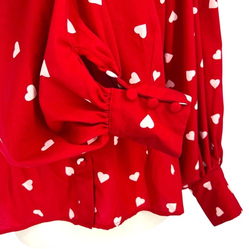 Unikat Vintage Gwen rot weiß Herz Print Bluse Puffärmel Größe L - Bild 9 von 12