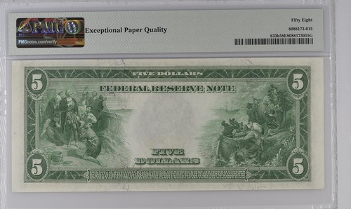 1914 $5 Federal Reserve Note New York FR#833b PMG AU58 EPQ - Picture 2 of 2