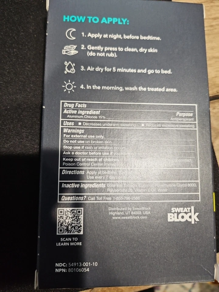 SweatBlock Clinical Strength Antiperspirant Wipes for Men and Women Excessive... - Image 2 of 3