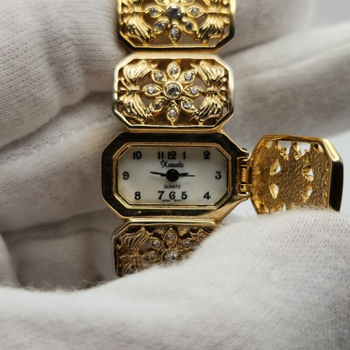 Xanadu Ladies Gold Tone w/ Floral Accent Bracelet-Style Quartz Watch - Picture 3 of 13