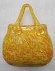 Vtg Murano Style Yellow Hand Blown Art Glass Handbag Purse Vase CottageCore