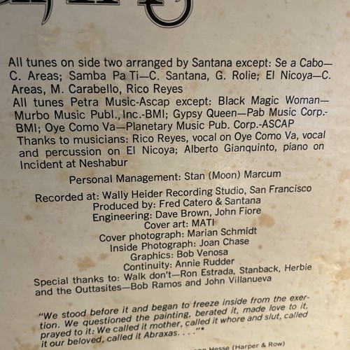 Santana Abraxas Reel-To-Reel 4 TRACK 3 3/4 IPS Tape - Picture 6 of 10