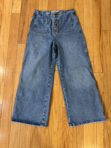 Zara Denim Gold Buttons Front Pocket Wide Leg Womens Jeans Size 4