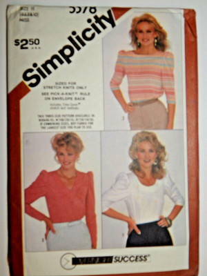 Simplicity 5378 Top Shirt Pullover Sewing Pattern Ladies 6 8 10 Stretch Knit UC