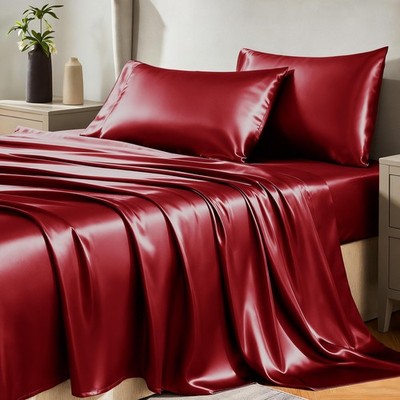 Satin Sheets King Size Sheet Set - Silky Soft Bedding Similar to Silk, 4 Piec...