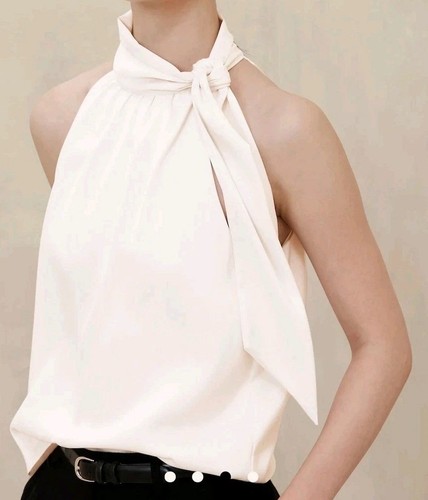 Banana Republic Satin Halter Tie Neck Blouse Womens XXL Snow Day White ~ New - Bild 3 von 9