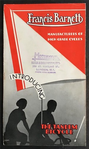 FRANCIS BARNETT TANDEM BICYCLE Sales Brochure c1936
