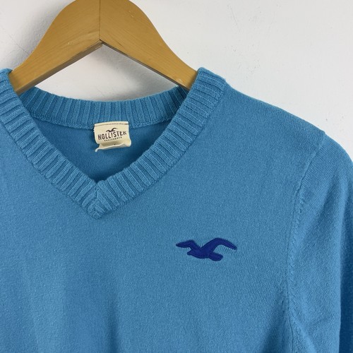 Hollister V-Neck Sweater Large Blue Cotton VTG Y2K Academic Preppy - Picture 3 of 7