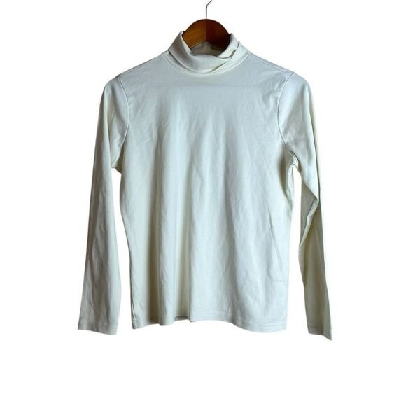 L.L. Bean Ivory 100% Supima Cotton Turtleneck Shirt Women's Basic Long Sleeve