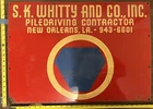 Large Vintage Porcelain Industrial Sign - SK Whitty & Co Piledriving Contractor