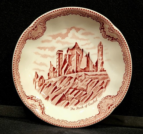 JOHNSON BROTHERS OLD BRITAIN CASTLES PINK FLAT CREAM SOUP BOWL 2 HANDLES SAUCER - Picture 3 of 9