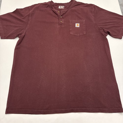 Carhartt Short Sleeve Pocket T-Shirt Henley 3 Button Maroon 2XLT Loose Fit