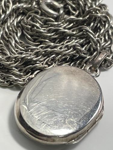 Vintage sterling silver oval locket pendant & 925 rope chain 24" necklace 11.4g