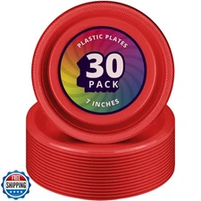DecorRack 30 Small Plastic Plates, Heavy Duty 7 inch Disposable Party Ware fo