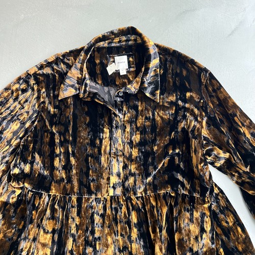 Anthropologie Maeve Bettina Velvet Tiered Shirt Dress. Black/Brown. XL. - Picture 4 of 6