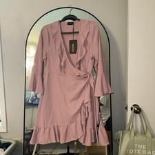 PrettyLittleThing Ilisha Dusty Pink Ruffle Tea Dress – Size 10, NWT