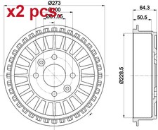 X2 PCS REAR BRAKE DRUM SET X2 PCS. 8DT 355 303-201 HELLA I