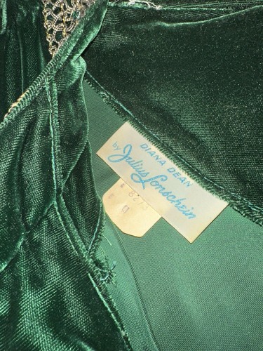 Vtg 60’s Diana Dean By Julius Lonschein Velvet Dress M Emerald Jeweled Gold Trim - Picture 4 of 5