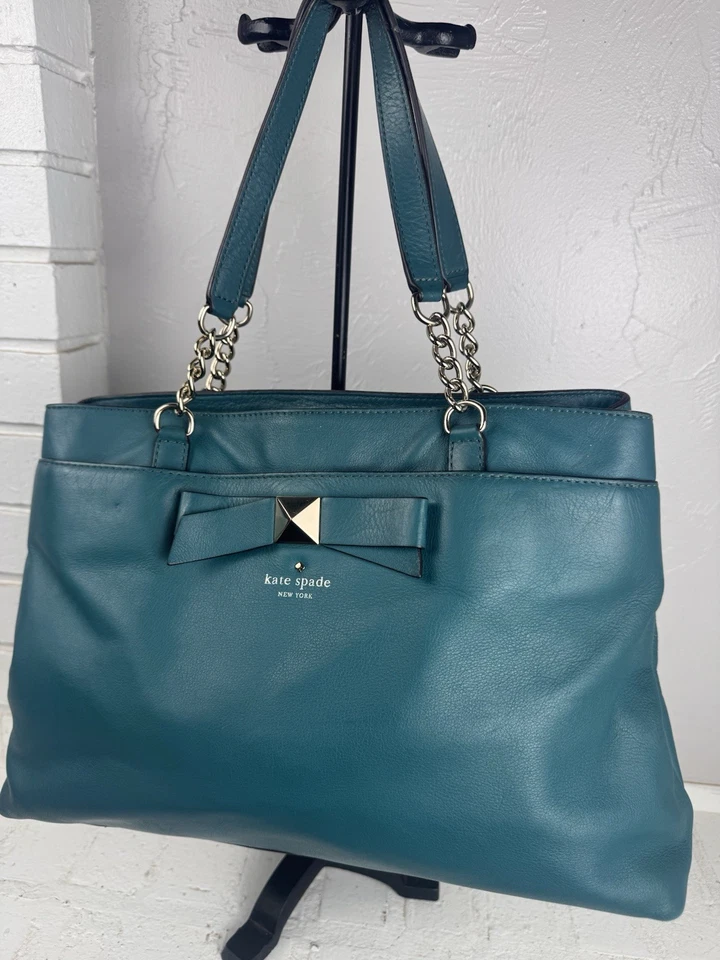Bolso de hombro Kate SPADE HANCOCK PARK Jeanne CUERO VERDE AZULADO con correa de cadena plateada Foto 4 de 4