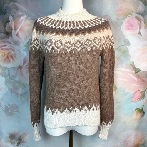 Vintage Andean Imports creme & braun 100 % Alpakawolle handgestrickt in Peru Pullover - Bild 1 von 5