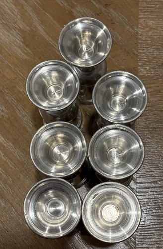 (7) Elegant Unmarked Tavern Cordials Goblets Chalices Possibly Woodbury Pewter - Picture 7 of 13