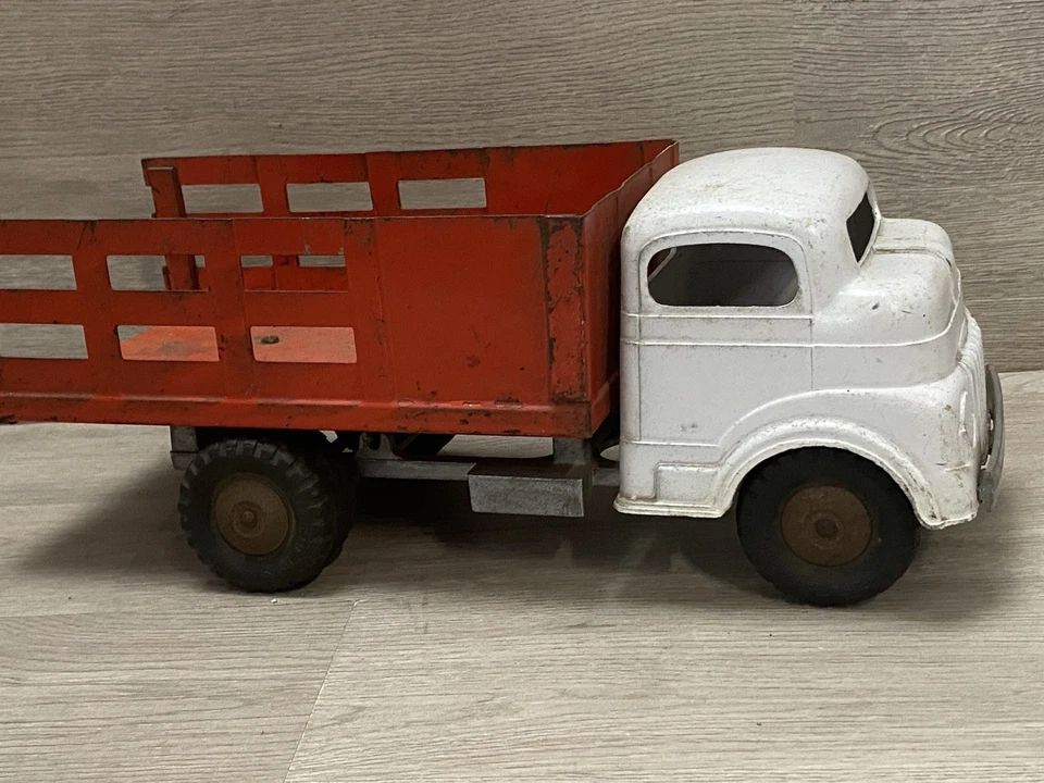 Camión de acero Structo rojo y blanco 1950 Freeport Motor Express Press Foto 3 de 4