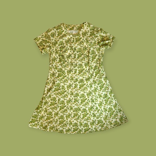 VINTAGE 1960s POLYESTER DRESS HIPPIE MOD CLOVER FLOWER POWER BOHO PRAIRIE GROOVY - Picture 13 of 24